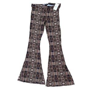 Volcom Women Brown Printed Secrecy Rust Stretch Flare Casual Pants Size S M L